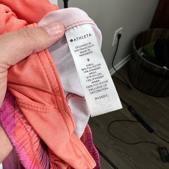 Athleta Printed Mesh Racer Run Shorts 4” Make a Splash Warm Built-In Brief - Picture 7 of 8